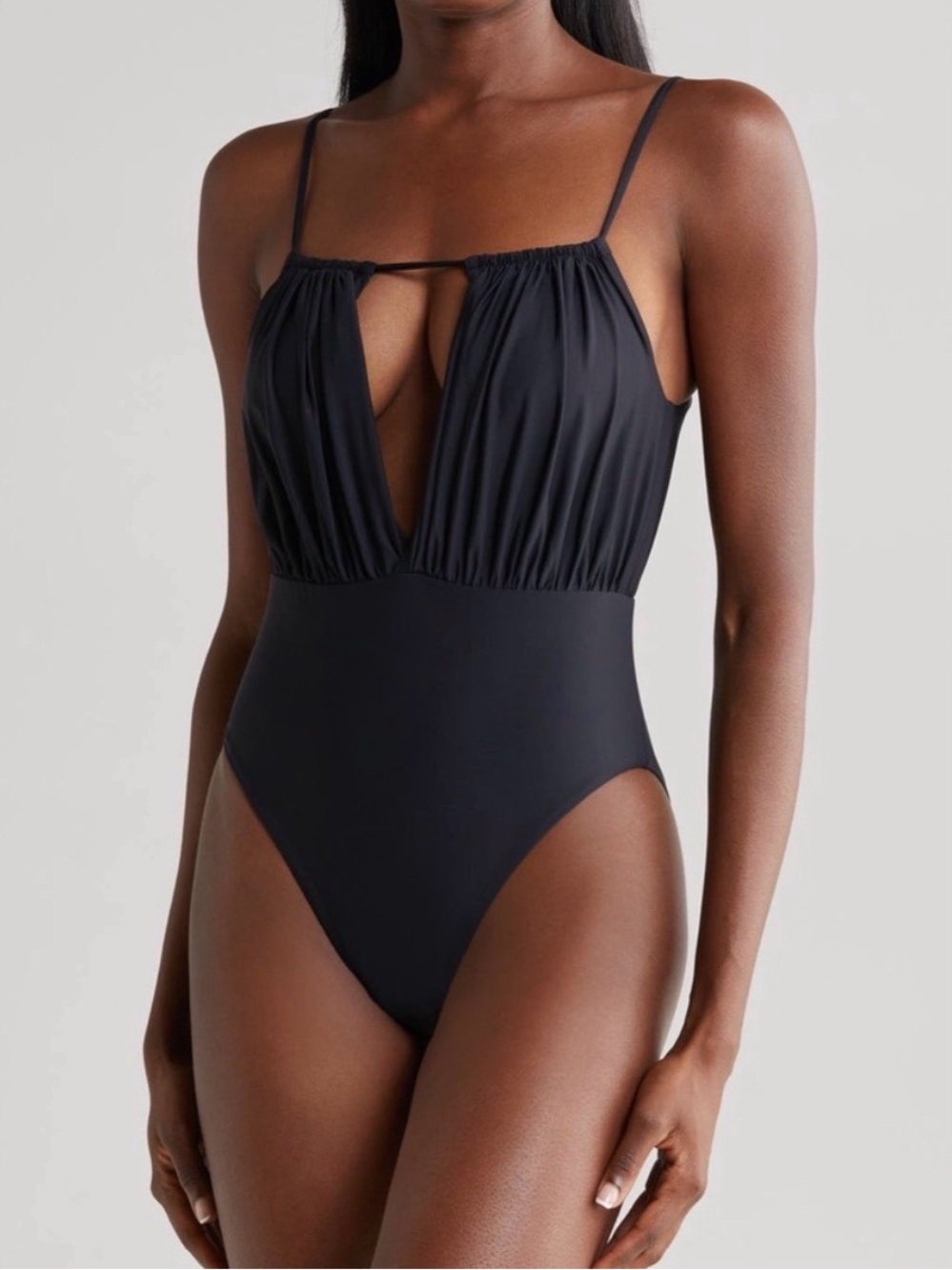 Maaji Reversible Midnight Ash Black Plunge One-Piece with Gathered Bodice
